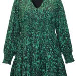 GREEN Printed Blouson Sleeve Tiered Tunic Size 14 - 22