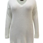 IVORY V-Neck Knitted Jumper Size 16 - 28