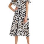 MULTI Animal Print Lace Trim Midi Dress Size 16 Only