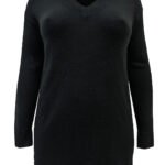 BLACK V-Neck Knitted Jumper Size 16 - 28