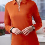 BURNT-ORANGE Pure Cotton Long Sleeve Half Zip Top Size 14 - 30
