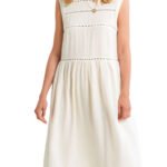 ECRU Pure Cotton Sleeveless Ladder Trim Midi Dress Size 20 - 28
