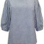 NAVY Gingham Check Blouson Sleeve Top Size 16 - 18