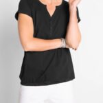 BLACK Pure Cotton Short Sleeve Bubble Hem Top Size 10 - 28