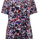 BLACK Pure Cotton Spot Print Short Sleeve Top Size 18 - 32