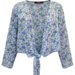 BLUE Floral Print Woven Tie Front Bolero Shrug Size 22 - 26
