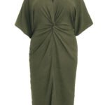 KHAKI Twist Front Textured Midi Dress Size 18 - 26