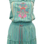GREEN Embroidered Bandeau Tie Waist Tiered Maxi Dress Size 10 - 34