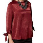 CLARET Distressed Satin Tie Cuff Blouse Size 26 - 32