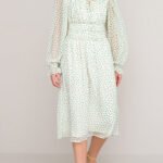 IVORY Polka Dot Shirred Waist Midi Dress Size 18