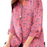 PINK Floral Print 3Q Sleeve Opaque Crepe Timeless Blouse Size 20 - 30