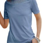 BLUE Modal Blend Crochet Detail Short Sleeve Top Size 10 - 22