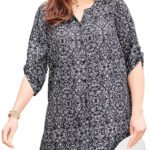 BLACK White Print Uptown Tunic Blouse Size 20 - 34