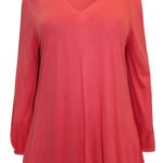 CORAL V-Neck Long Blouson Sleeve Top Size 18 & 22 Only