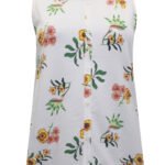 Sleeveless Floral Print Button Front Top Size S -3XL