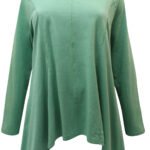 GREEN Pure Cotton Exposed Stitch Hanky Hem Top Size 10 - 20