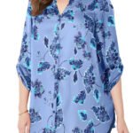BLUE French Blue Paisley Floral Breezeway Georgette Blouse Size 20 - 38