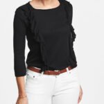 BLACK Pure Cotton Twisted Neckline Open Pleat Top Size 14-22