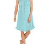 Short Embroidered Nightgown - Aqua Colored Peony Size 16-38
