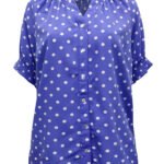 BLUE Polka Dot Shirred Trim Blouse Size 12 - 28