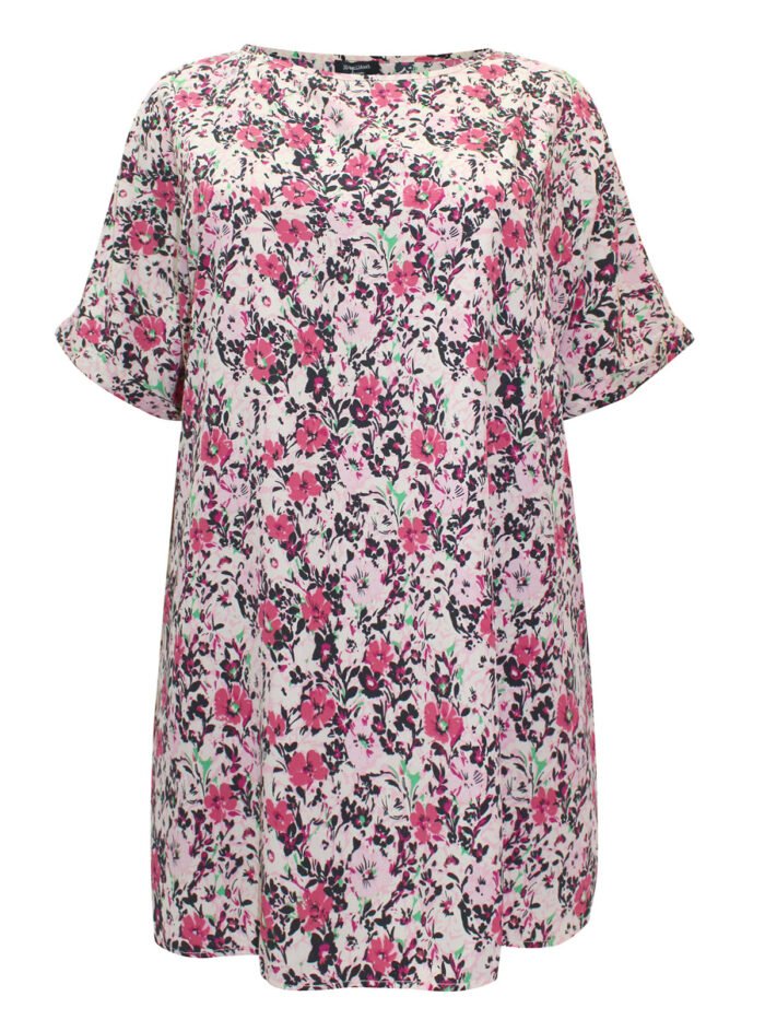 MULTI Floral Short Sleeve Longline Boxy Top Size 12 - 26 - Image 1