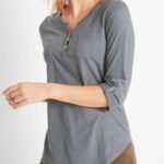 GREY Cotton Rich Roll Sleeve Henley Top Size 10 - 32