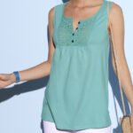 GREEN Pure Cotton Sleeveless Broderie Yoke Button Front Top Size 10 - 20