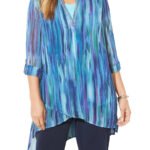 BLUE Sapphire Ikat Texture Beaded Beauty Asymmetric Tunic Size 16 - 22
