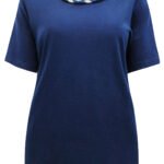 BPC NAVY Pure Cotton Braided Neckline Top Size 14 - 28