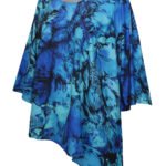 BLUE Sapphire Petals Asymmetric Hem Art-To-Wear Blouse Size 22 - 40