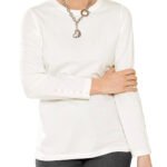 IVORY Pure Cotton Long Sleeve Button Detail Top Size 12 - 28