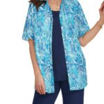BLUE Paisley Vibrant Timeless Short Flutter Sleeve Blouse Size 20 - 40