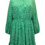 GREEN Floral Print Frill Hem Shirt Dress Size 30 - 32