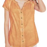 BPC ORANGE Pure Cotton Notch Neck Button Through Shirt Size 16 - 22
