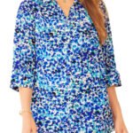 BLUE Sapphire Floral Petal 3Q Sleeve Opaque Crepe Timeless Blouse Size