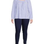 BLUE Seersucker Striped Cotton Blouse Size 16 - 32