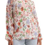 IVORY Floral Print V-Neck Long Sleeve Chiffon Blouse Size 16 - 30