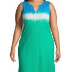 Lands'End GREEN Pure Cotton Sleeveless Tie Dye Print Dress 10 - 20