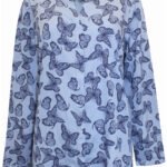 BLUE Butterfly Print Notch Neck Blouse Size 12 - 28