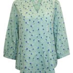 GREEN Floral Print Seersucker 3/4 Sleeve Top Size 14 -16