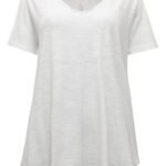 IVORY Pure Cotton Raw Edge Short Sleeve Top Size 16