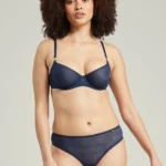 The Sheer Deco High Leg Brief Navy Size XS - 2XL