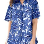 BLUE Graphic Flower Timeless Short Flutter Sleeve Blouse Size 16 -40