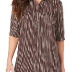 MOCHA Striped Shirred Button-Front Swing Top Size 22 - 26