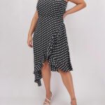 Spot Print Asymmetric Hem Satin Dress