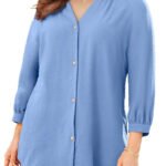 FRENCH BLUE Bracelet Sleeve Light & Airy Y-Neck Blouse Size 16 - 40