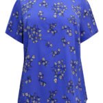 BLUE Floral Print Woven Curved Hem Top Size 20-24