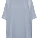 Curve SMOKEY-BLUE Chiffon Overlay Cape Blouse Size 20 -28