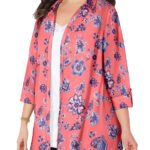 PINK Coral Floral Print 3Q Sleeve Opaque Crepe Timeless Blouse Size 16 -26