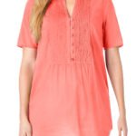 CORAL Cotton Pintucked Half Button Tunic Size 20 - 30